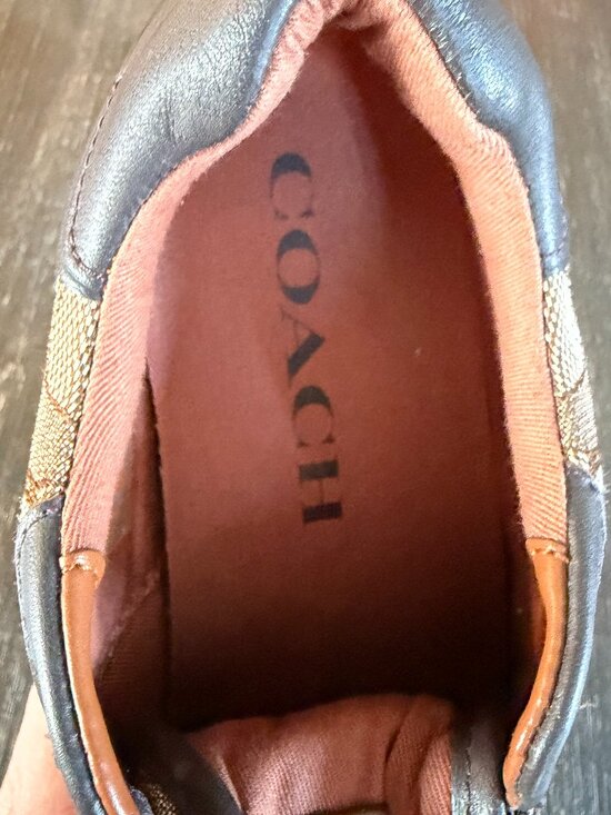 Coach Farrah Signature Sneakers Brown Jacquard Leather Women's Sz. 7 Lace-Up - Picture 4 of 6